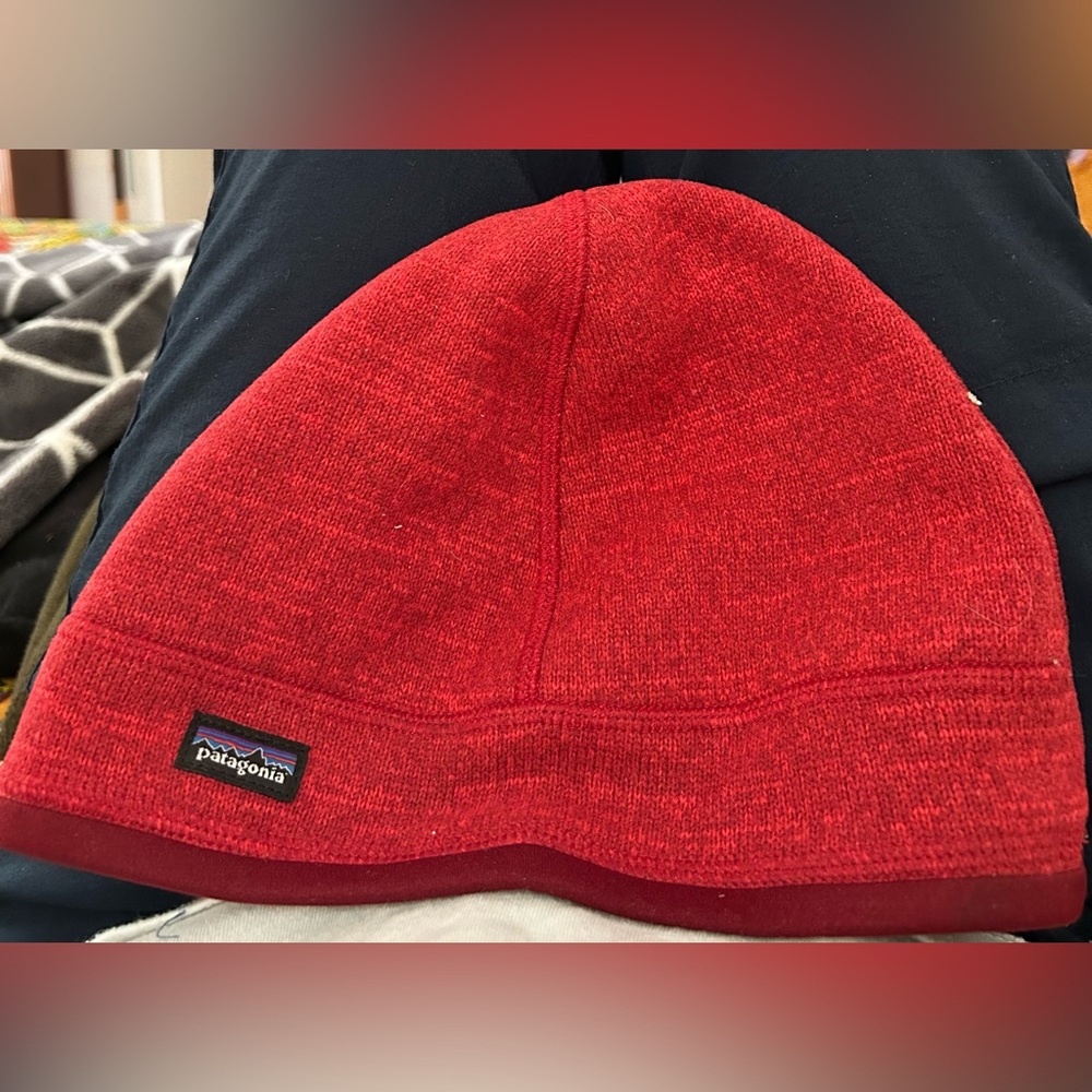 NWT -Patagonia Red Polyester Fleece Beanie Size Medium